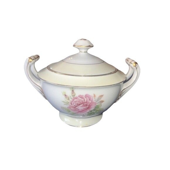 Made In Occupied Japan Fuji China Sugar Bowl With Handles - Picture 1 of 11